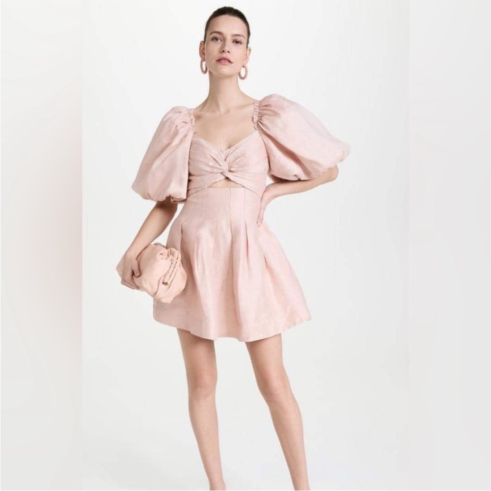 Aje Dusk Blush/Pink Knot Puff Sleeve Mini Dress. Size AU 2/US 4 NWT*